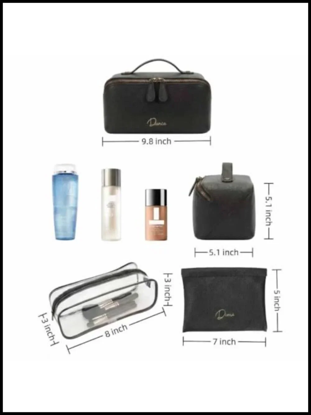 Waterproof Vegan Leather Travel Makeup Bag Organizer with Compartments &